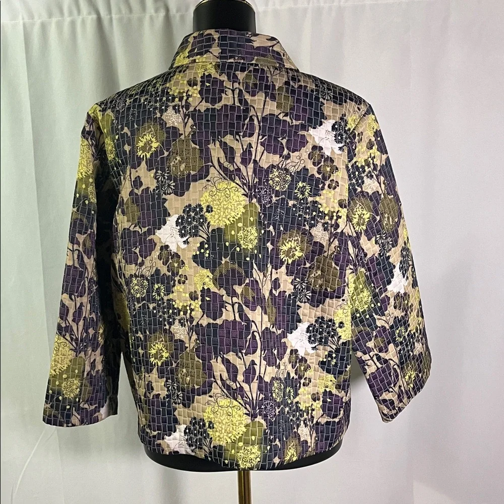 Christopher & Banks Multicolor Floral Print 3/4 Sleeve Button Front Jacket - Picture 3 of 16